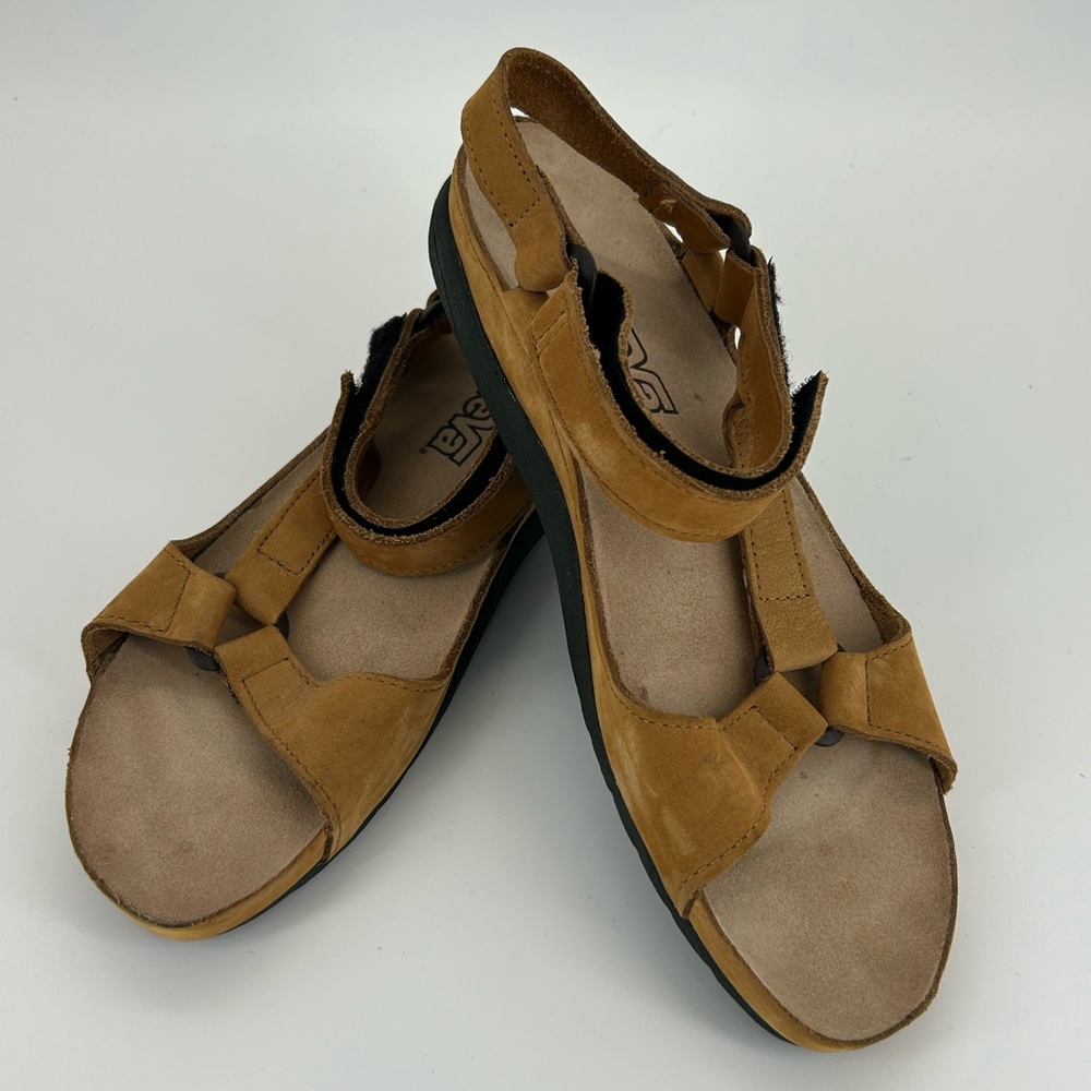 Teva City Sport Sandals Womens 11 Leather Honey Brown Comfort Walking - Picture 2 of 7